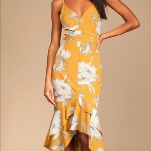 Darling Daylily Mustard Yellow Floral Print High-Low Maxi Dress